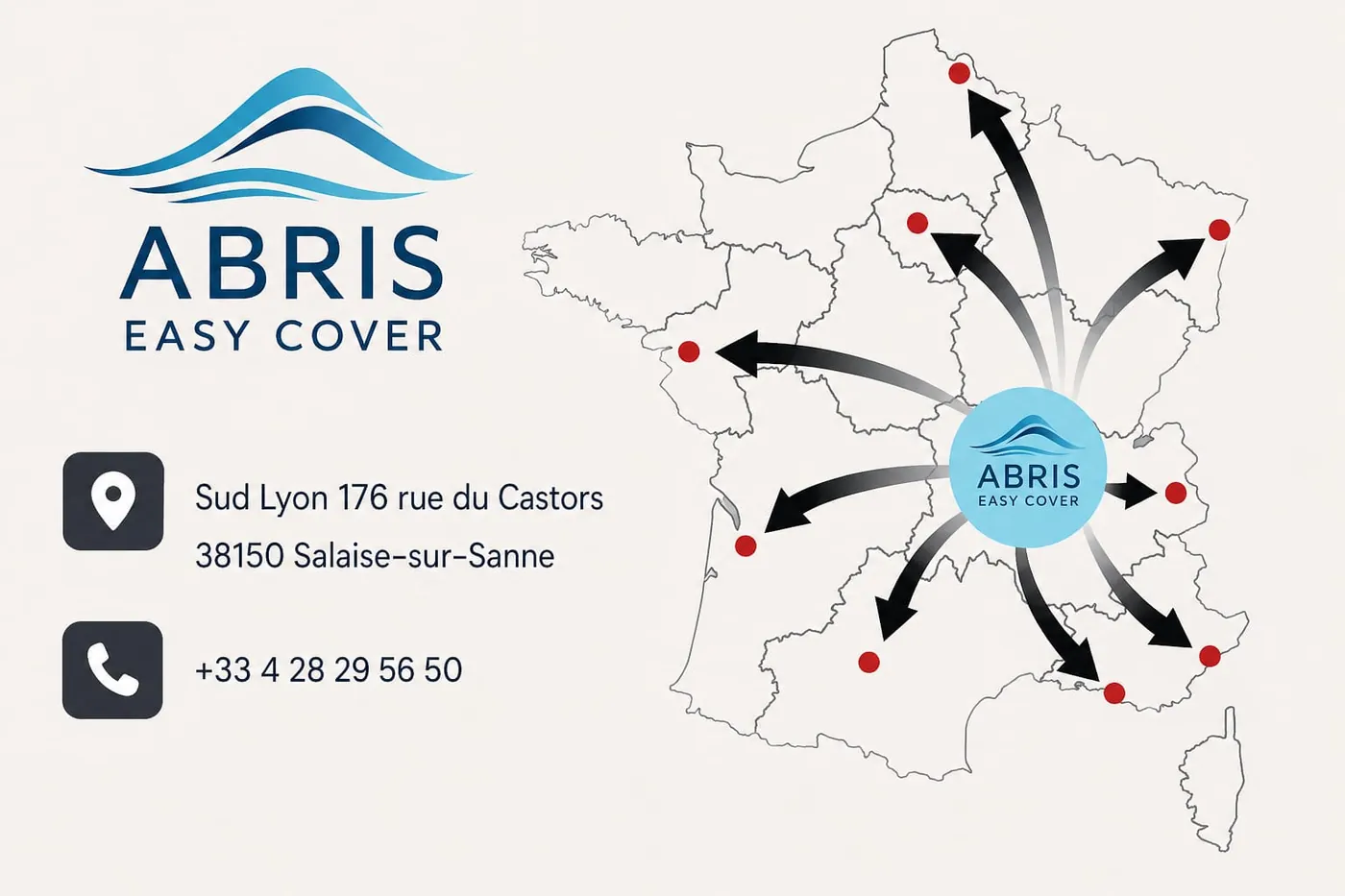 Carte de France indiquant la zone d'intervention d'Abris EasyCover depuis Sud Lyon